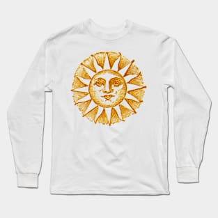 celestial golden sun with face line drawing vintage Long Sleeve T-Shirt